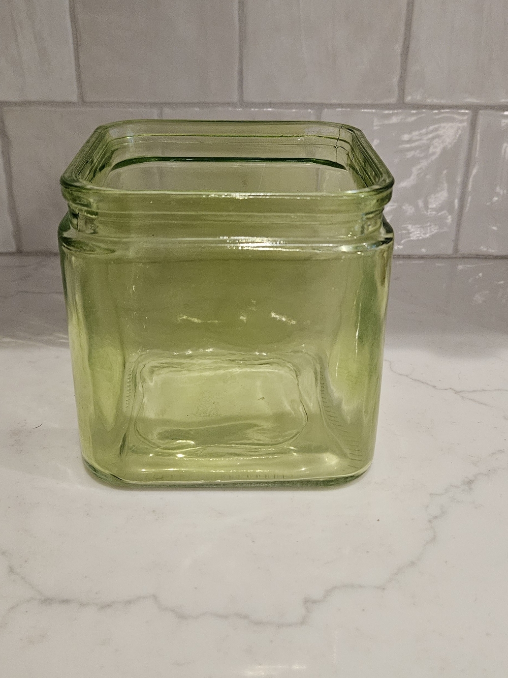 Short Square Green Glass Vase